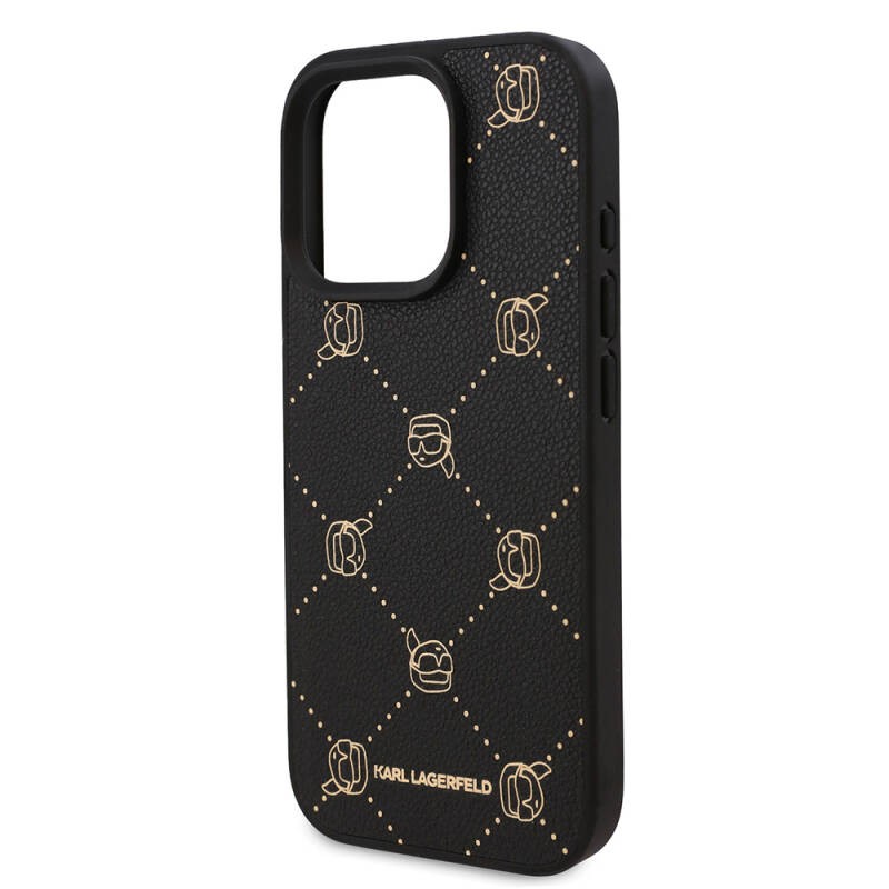 Apple iPhone 16 Pro Max Kılıf Karl Lagerfeld Orjinal Lisanslı M-safe Şarj Özellikli PU Deri Karl Heads Desenli Klasik Logolu Kapak - 7