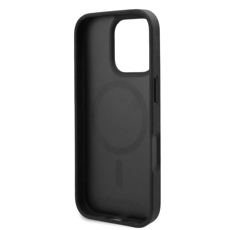 Apple iPhone 16 Pro Max Kılıf Karl Lagerfeld Orjinal Lisanslı M-safe Şarj Özellikli PU Deri Karl Heads Desenli Klasik Logolu Kapak - 8