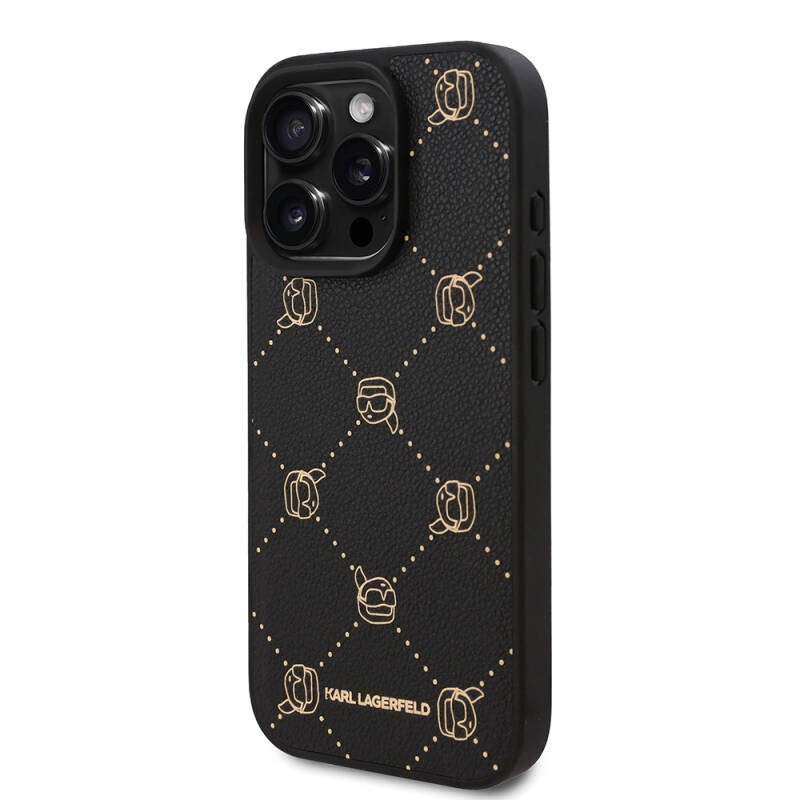 Apple iPhone 16 Pro Max Kılıf Karl Lagerfeld Orjinal Lisanslı M-safe Şarj Özellikli PU Deri Karl Heads Desenli Klasik Logolu Kapak - 3