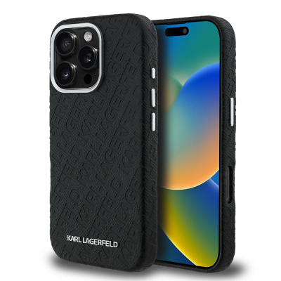 Apple iPhone 16 Pro Max Kılıf Karl Lagerfeld Orjinal Lisanslı PU Deri Damgalı Metal Yazı Logolu Kapak - Karl Lagerfeld