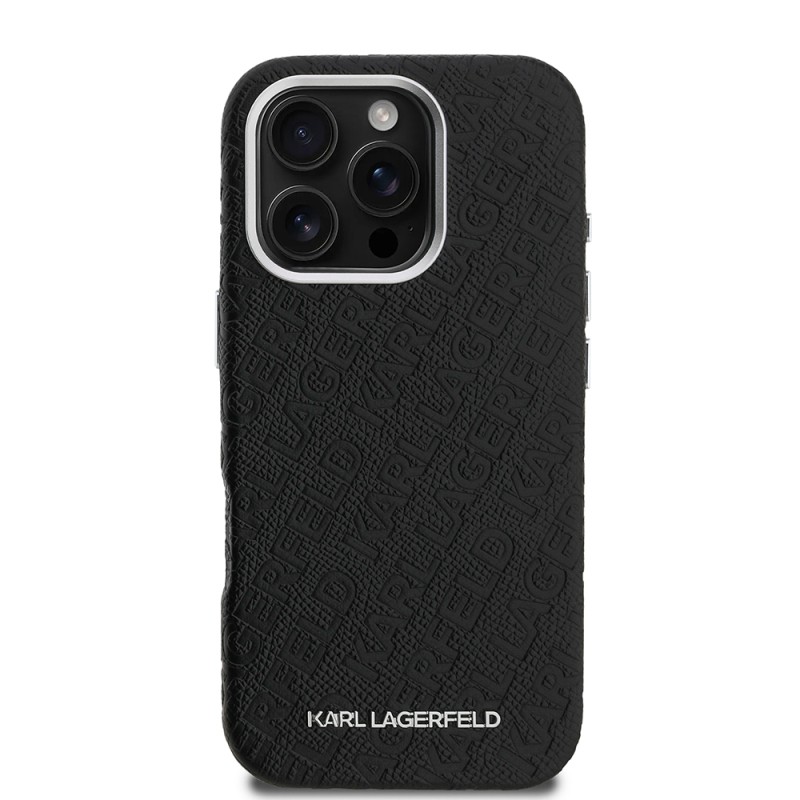 Apple iPhone 16 Pro Max Kılıf Karl Lagerfeld Orjinal Lisanslı PU Deri Damgalı Metal Yazı Logolu Kapak - 4