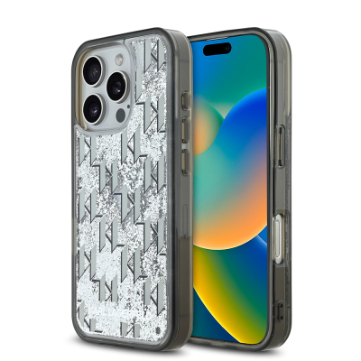 Apple iPhone 16 Pro Max Kılıf Karl Lagerfeld Orjinal Lisanslı Simli KL Yazılı Monogram Gradient Kapak - Karl Lagerfeld