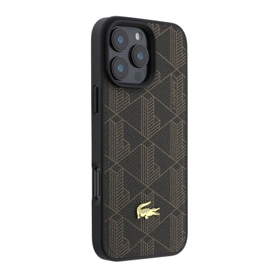 Apple iPhone 16 Pro Max Kılıf Lacoste Orjinal Lisanslı M-safe Şarj Özellikli PU Deri Tasarımlı Kartlıklı Karışık Monogram Desenli Kapak - 3