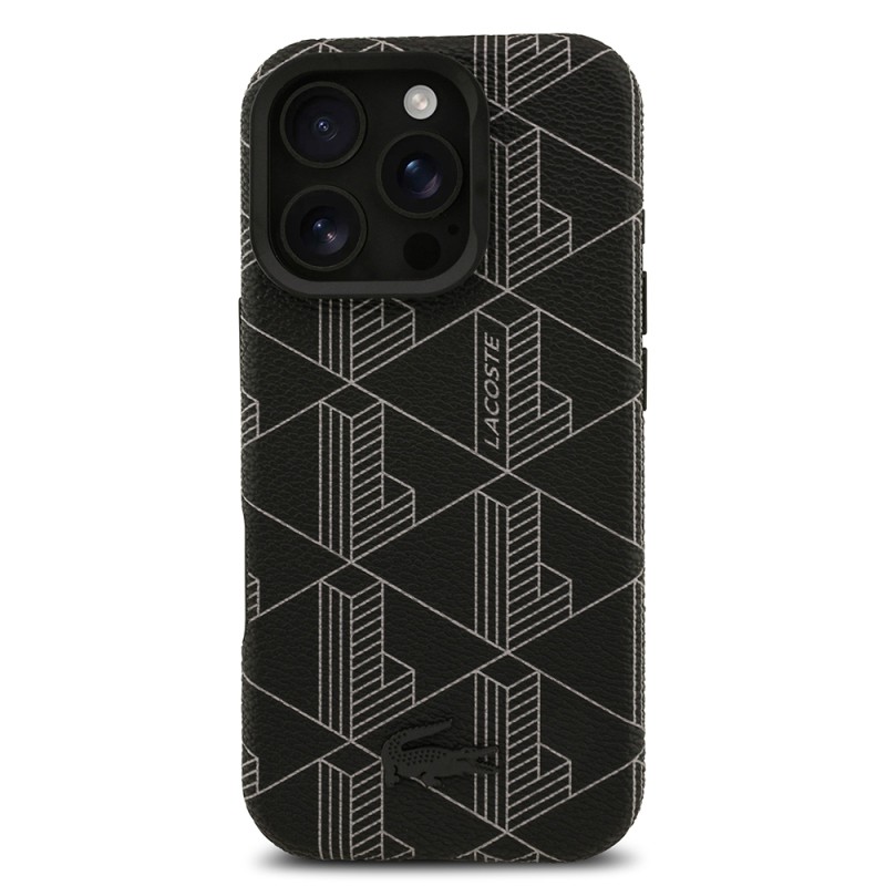 Apple iPhone 16 Pro Max Kılıf Lacoste Orjinal Lisanslı M-safe Şarj Özellikli Standlı PU Deri Karışık Monogram Desenli Kapak - 4