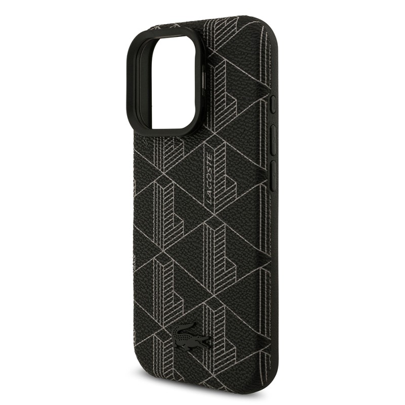 Apple iPhone 16 Pro Max Kılıf Lacoste Orjinal Lisanslı M-safe Şarj Özellikli Standlı PU Deri Karışık Monogram Desenli Kapak - 7