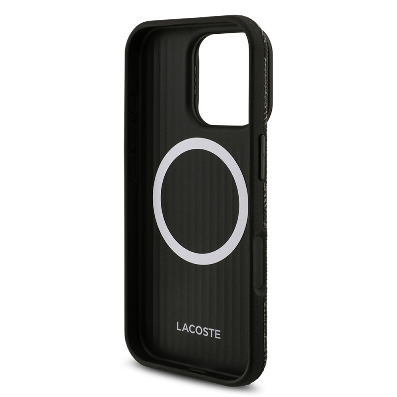 Apple iPhone 16 Pro Max Kılıf Lacoste Orjinal Lisanslı M-safe Şarj Özellikli Standlı PU Deri Karışık Monogram Desenli Kapak - 8