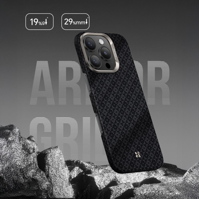 Apple iPhone 16 Pro Max Kılıf M-Safe Şarj Özellikli Benks ArmorAir ArmorGrid Serisi Kevlar Karbon Kapak - 11