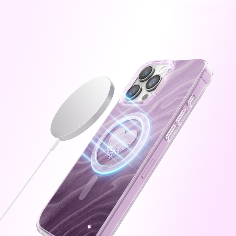 Apple iPhone 16 Pro Max Kılıf M-Safe Şarj Özellikli Orjinal Swarovski Taşlı Zore Paris Rovix Sert PC Kapak - 23
