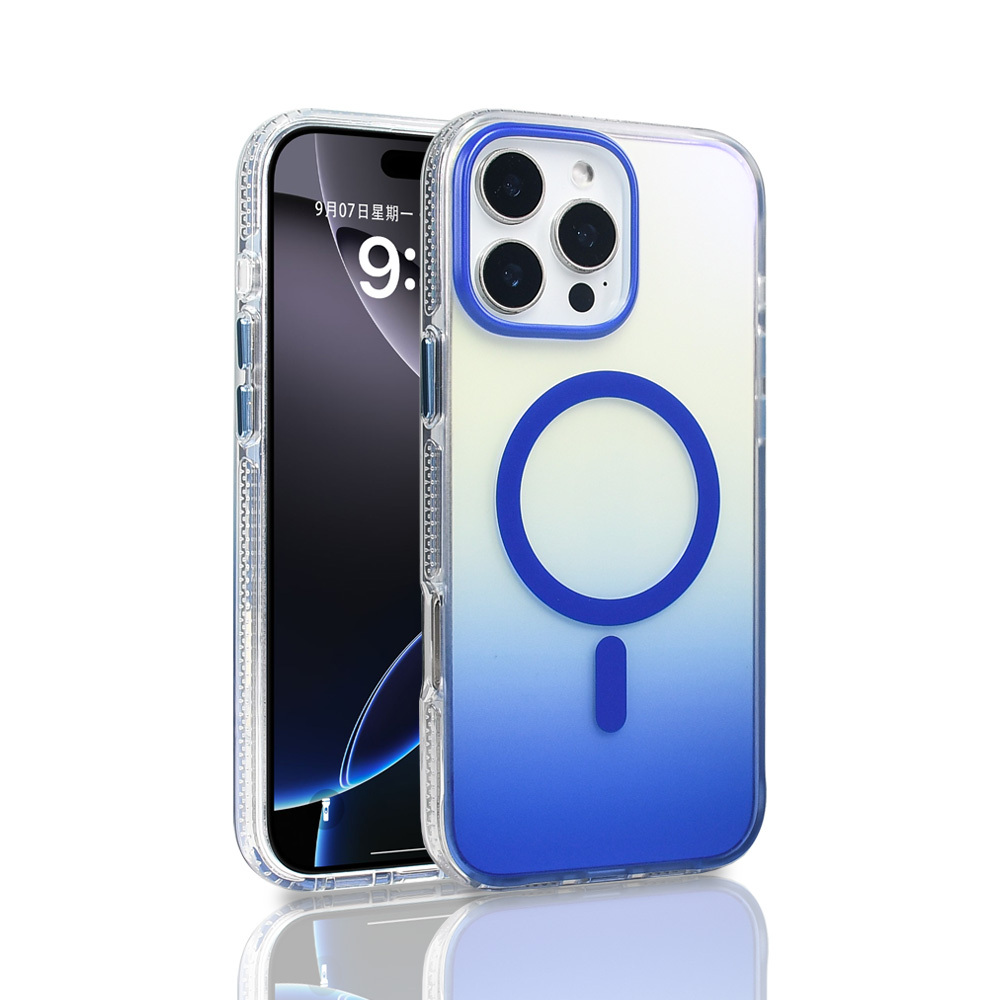 iPhone 16 Pro Max Kılıf M-safe Şarj Özellikli Transparan Renk Geçişli NXXA Toros Kapak - Mavi