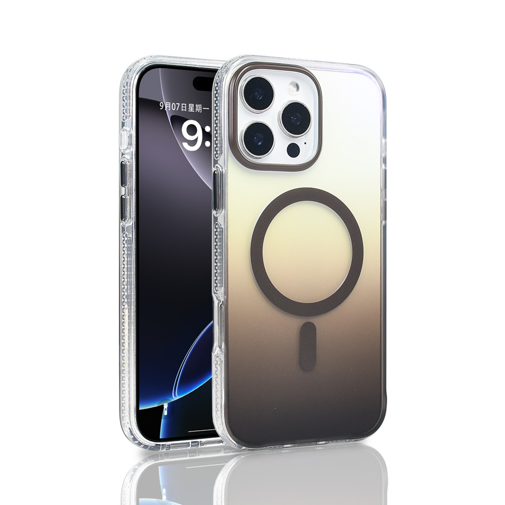 iPhone 16 Pro Max Kılıf M-safe Şarj Özellikli Transparan Renk Geçişli NXXA Toros Kapak - Gri