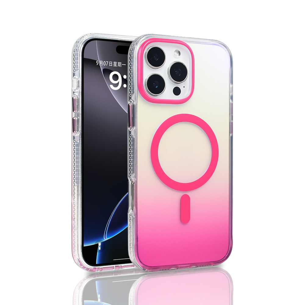 iPhone 16 Pro Max Kılıf M-safe Şarj Özellikli Transparan Renk Geçişli NXXA Toros Kapak - Rose Pembe