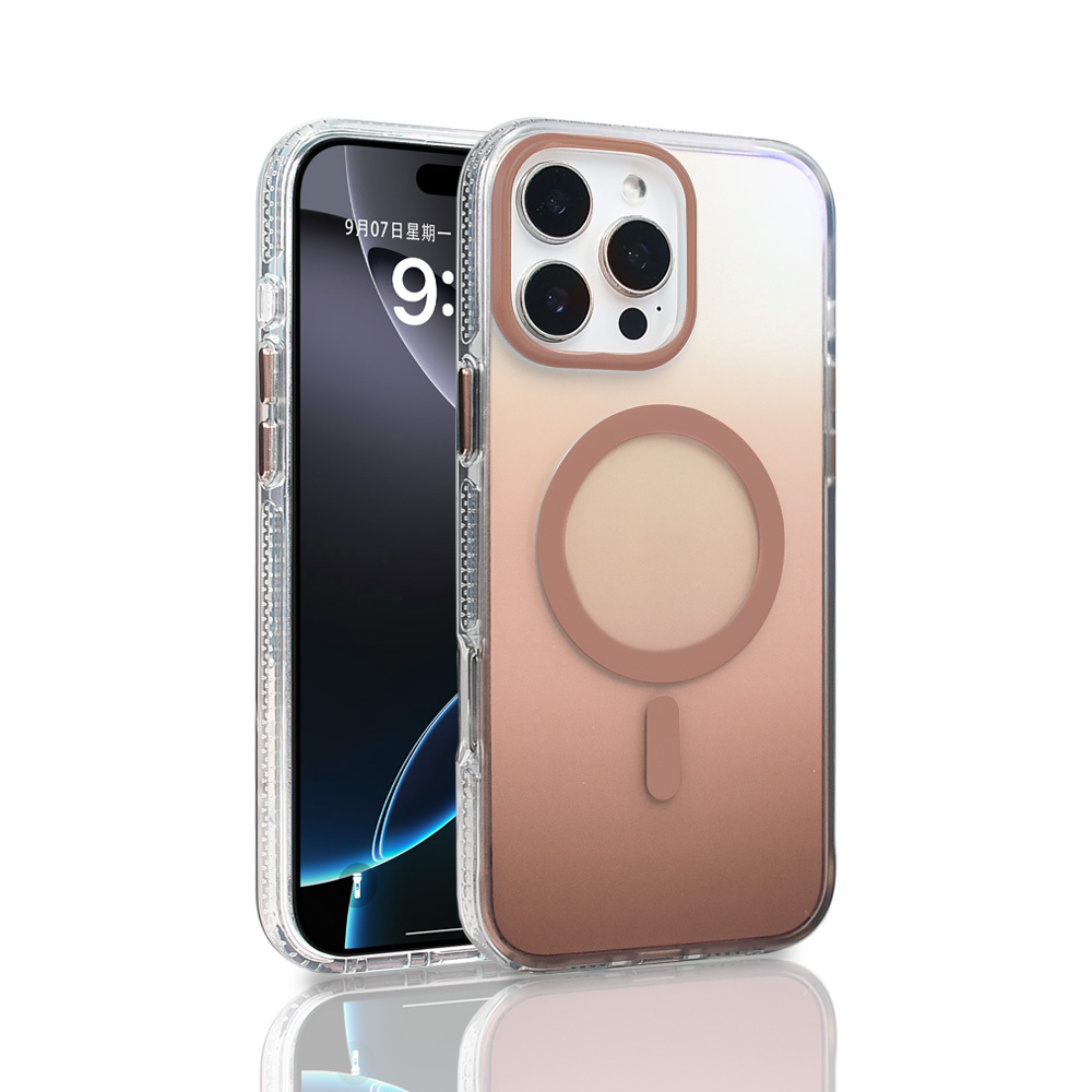 iPhone 16 Pro Max Kılıf M-safe Şarj Özellikli Transparan Renk Geçişli NXXA Toros Kapak - Rose Gold