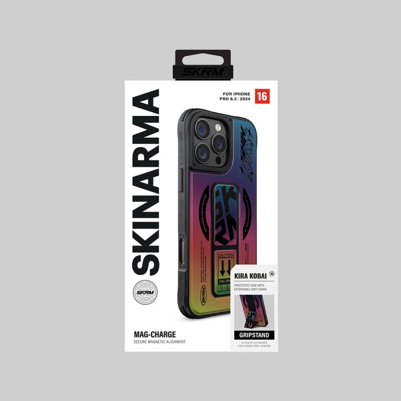 Apple iPhone 16 Pro Max Kılıf M-safe Şarj Özellikli Holografik Tasarımlı Standlı Deri Görünümlü Skinarma Kira Kobai Kapak - 10