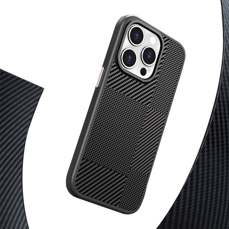 Apple iPhone 16 Pro Max Kılıf M-safe Şarj Özellikli Karbon Fiber Desenli Mutural Montage Kapak - 6