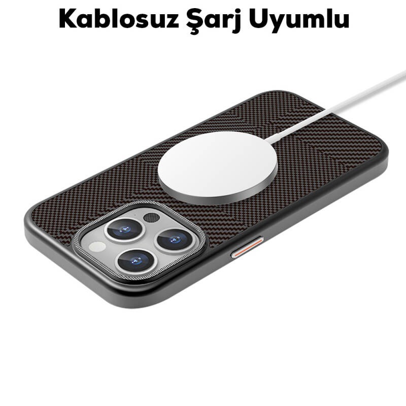 Apple iPhone 16 Pro Max Kılıf M-safe Şarj Özellikli Karbon Fiber Desenli Mutural Montage Kapak - 8