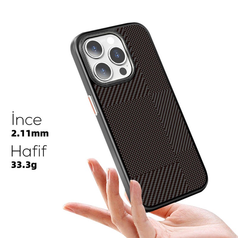 Apple iPhone 16 Pro Max Kılıf M-safe Şarj Özellikli Karbon Fiber Desenli Mutural Montage Kapak - 10