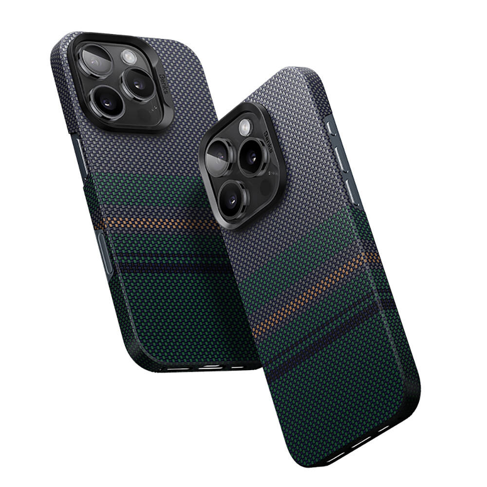 Apple iPhone 16 Pro Max Kılıf M-safe Şarj Özellikli Karbon Fiber Tasarımlı Benks Aurora ArmorAir Kevlar Kapak - Siyah