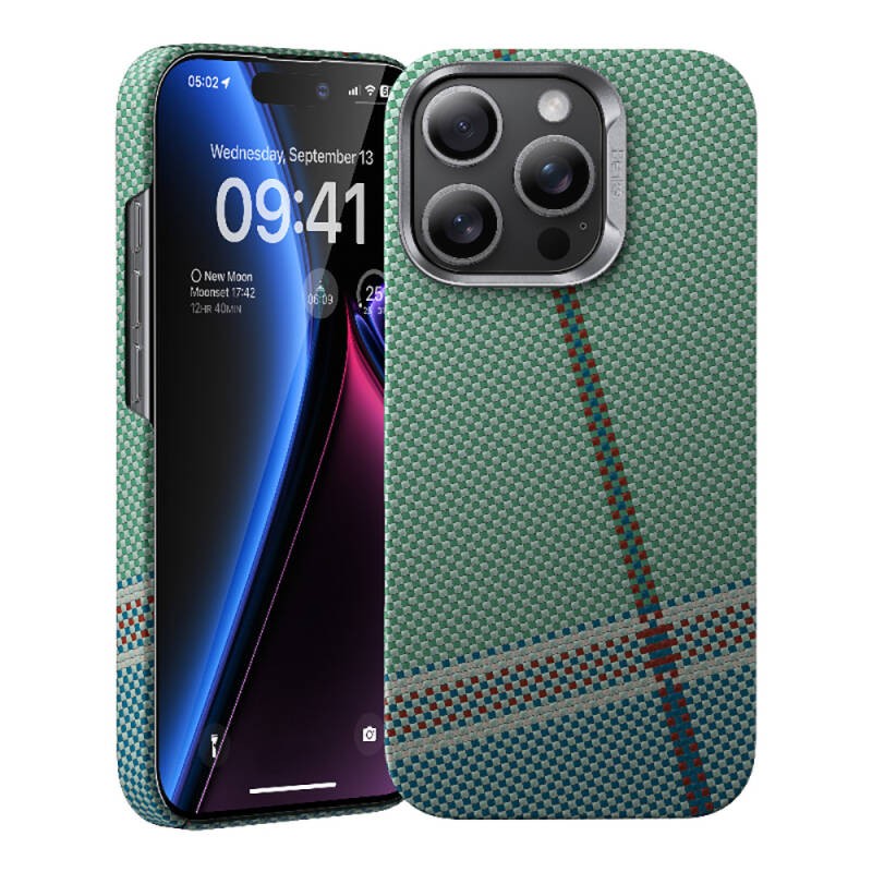 Apple iPhone 16 Pro Max Kılıf M-safe Şarj Özellikli Karbon Fiber Tasarımlı Benks Passion Green ArmorAir Kevlar Kapak - 1