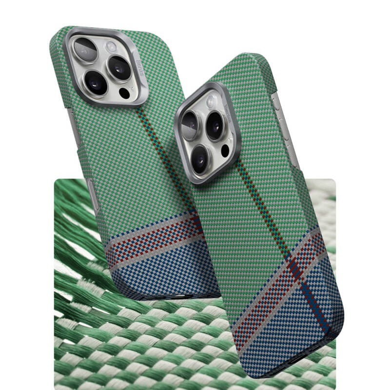 Apple iPhone 16 Pro Max Kılıf M-safe Şarj Özellikli Karbon Fiber Tasarımlı Benks Passion Green ArmorAir Kevlar Kapak - 4