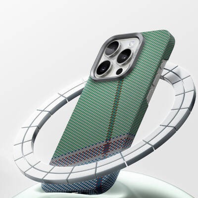 Apple iPhone 16 Pro Max Kılıf M-safe Şarj Özellikli Karbon Fiber Tasarımlı Benks Passion Green ArmorAir Kevlar Kapak - 10