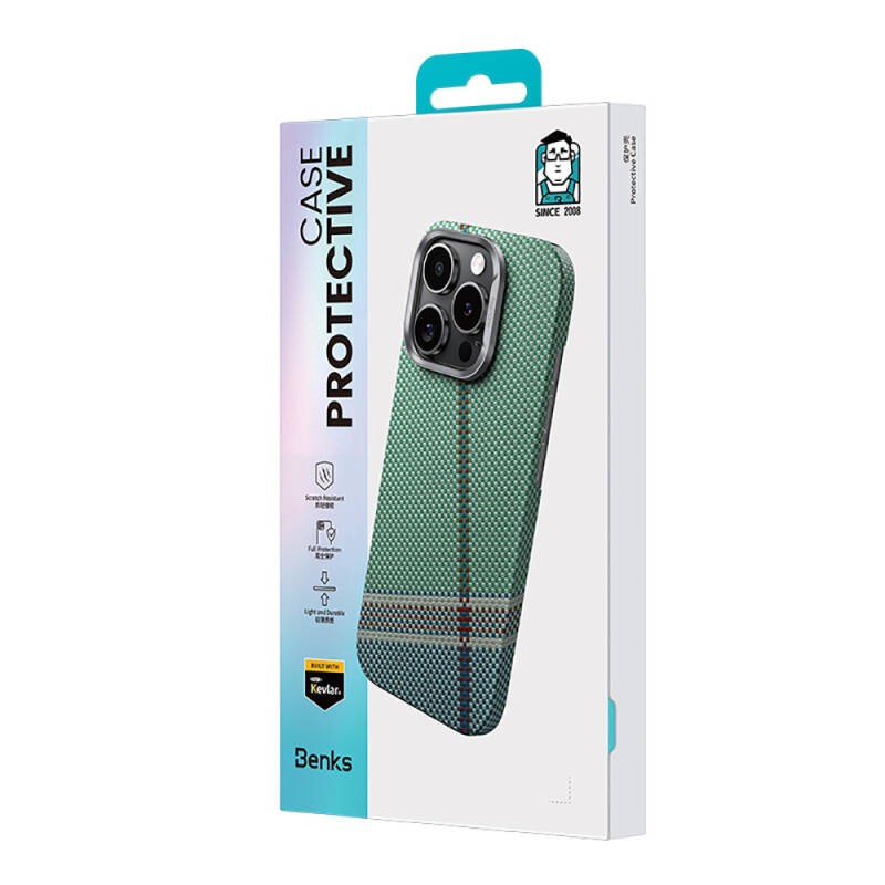 Apple iPhone 16 Pro Max Kılıf M-safe Şarj Özellikli Karbon Fiber Tasarımlı Benks Passion Green ArmorAir Kevlar Kapak - 7