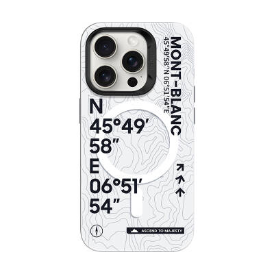 Apple iPhone 16 Pro Max Kılıf M-safe Şarj Özellikli Koordinat Yazı Desenli Benks Summit Serisi Kapak - Benks