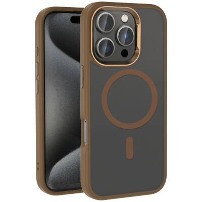 Apple iPhone 16 Pro Max Kılıf M-safe Şarj Özellikli Parlak Kamera Çerçeveli Zore Kost Kapak - Zore