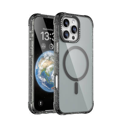 Apple iPhone 16 Pro Max Kılıf M-safe Şarj Özellikli Taşlı ve Simli Tasarım Mutural Blink Kapak - Mutural