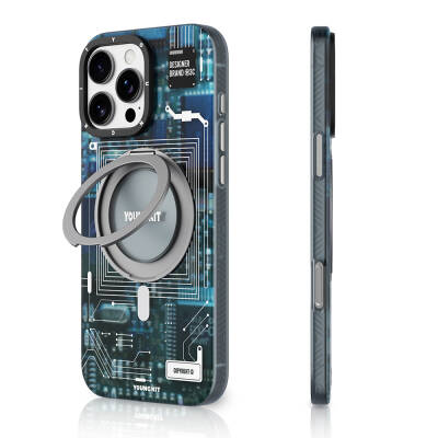 Apple iPhone 16 Pro Max Kılıf M-safe Şarj Özellikli Youngkit 360° Standlı Technology Serisi Kapak - Youngkit