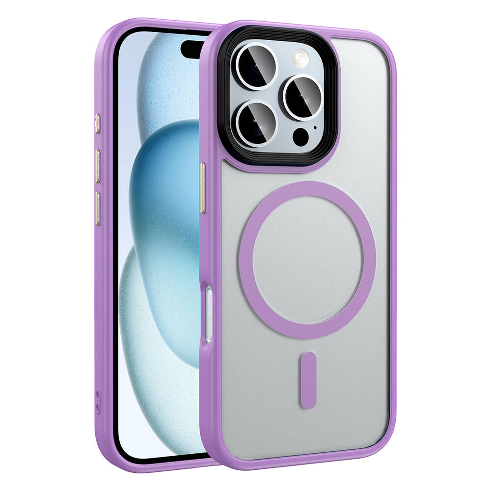 Apple iPhone 16 Pro Max Kılıf Mat Arka Yüzey Wireless Şarj Özellikli Zore Flet M-safe Kapak - Pembe