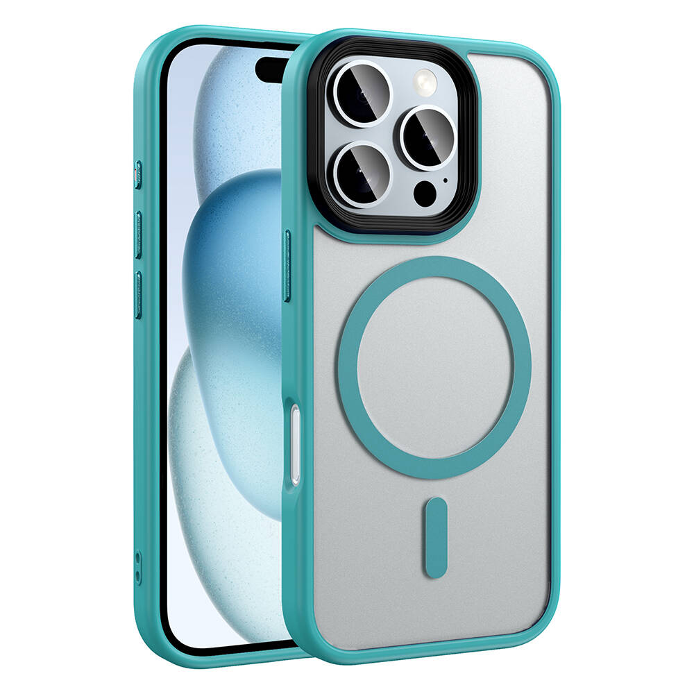 Apple iPhone 16 Pro Max Kılıf Mat Arka Yüzey Wireless Şarj Özellikli Zore Flet M-safe Kapak - Yeşil