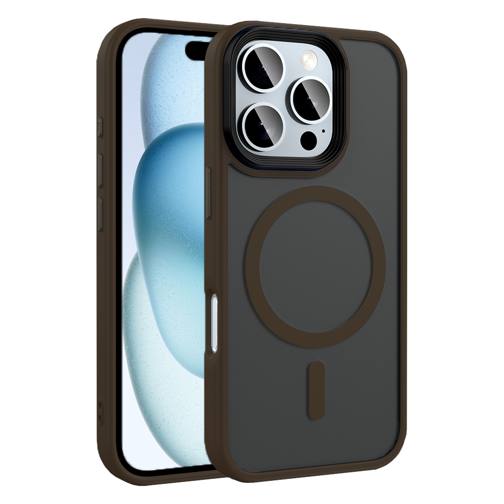 Apple iPhone 16 Pro Max Kılıf Mat Arka Yüzey Wireless Şarj Özellikli Zore Flet M-safe Kapak - Rose Brown