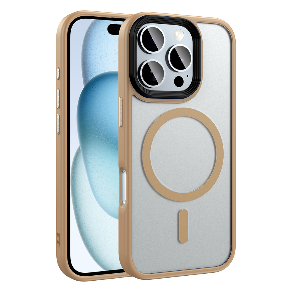 Apple iPhone 16 Pro Max Kılıf Mat Arka Yüzey Wireless Şarj Özellikli Zore Flet M-safe Kapak - Desert Titanyum