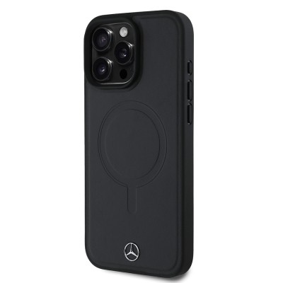 Apple iPhone 16 Pro Max Kılıf Mercedes Benz Orjinal Lisanslı M-safe Şarj Özellikli Metal Yıldız Logolu Sade Pürüzsüz Deri Kapak - 3