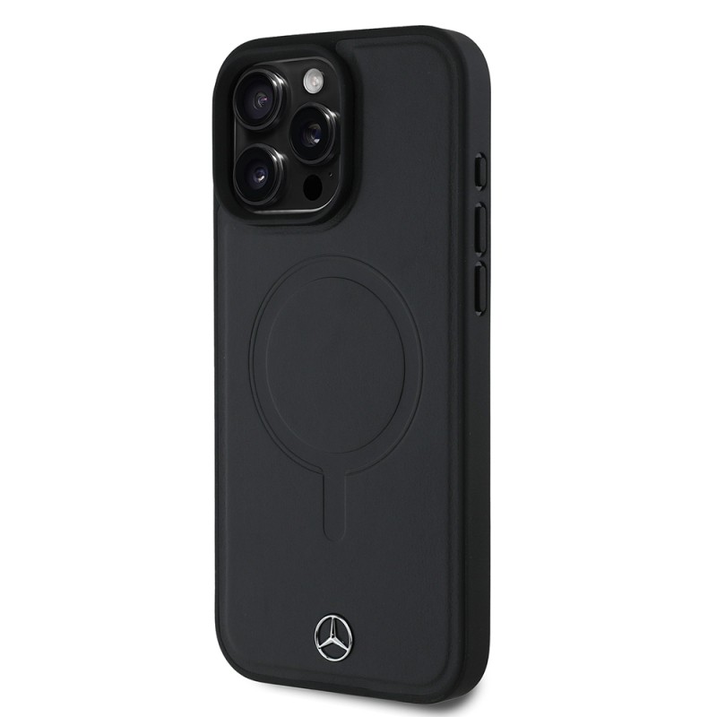 Apple iPhone 16 Pro Max Kılıf Mercedes Benz Orjinal Lisanslı M-safe Şarj Özellikli Metal Yıldız Logolu Sade Pürüzsüz Deri Kapak - 3