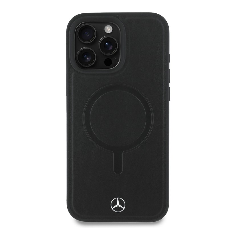 Apple iPhone 16 Pro Max Kılıf Mercedes Benz Orjinal Lisanslı M-safe Şarj Özellikli Metal Yıldız Logolu Sade Pürüzsüz Deri Kapak - 4