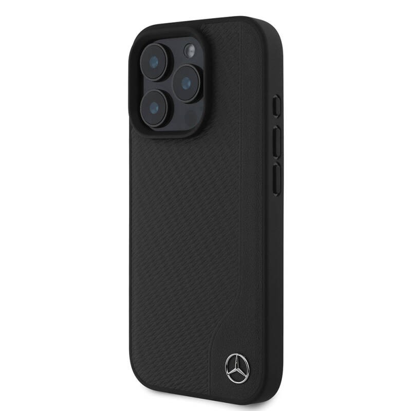Apple iPhone 16 Pro Max Kılıf Mercedes Benz Orjinal Lisanslı M-safe Şarj Özellikli 3D Metal Logolu Wood Imitation Deri Kapak - 3