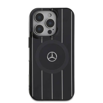Apple iPhone 16 Pro Max Kılıf Mercedes Benz Orjinal Lisanslı M-safe Şarj Özellikli Çift Katmanlı Paralel Çizgi Desenli Kapak - 4