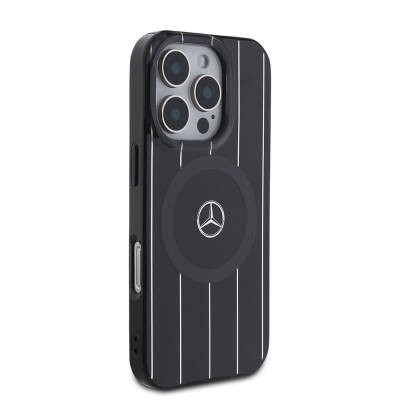 Apple iPhone 16 Pro Max Kılıf Mercedes Benz Orjinal Lisanslı M-safe Şarj Özellikli Çift Katmanlı Paralel Çizgi Desenli Kapak - 5