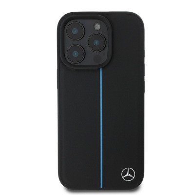 Apple iPhone 16 Pro Max Kılıf Mercedes Benz Orjinal Lisanslı M-safe Şarj Özellikli Metal Yıldız Logolu Mavi Çizgili Deri Kapak - 4