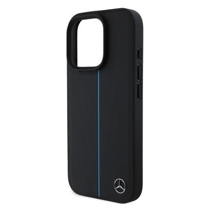 Apple iPhone 16 Pro Max Kılıf Mercedes Benz Orjinal Lisanslı M-safe Şarj Özellikli Metal Yıldız Logolu Mavi Çizgili Deri Kapak - 7
