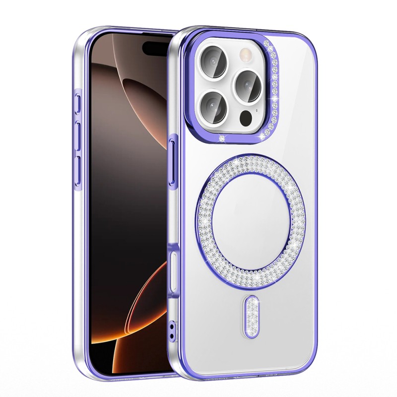 Apple iPhone 16 Pro Max Kılıf Pırlanta Taş Tasarımlı M-safe Şarj Özellikli Zore Karetta Silikon Kapak - 12