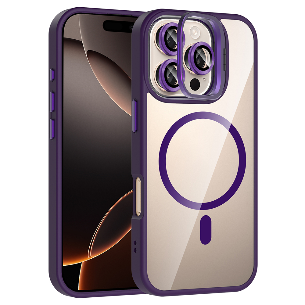 iPhone 16 Pro Max Kılıf Standlı ve Kamera Lens Hediyeli M-Safe Şarj Özellikli NXXA Etro Kapak - Deri