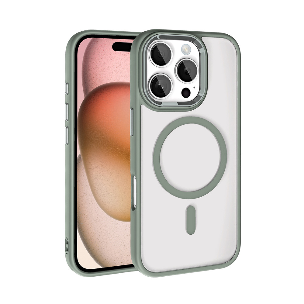 Apple iPhone 16 Pro Max Kılıf Wireless Şarj Özellikli Zore Krom M-safe Silikon Kapak - Titanyum-Gri