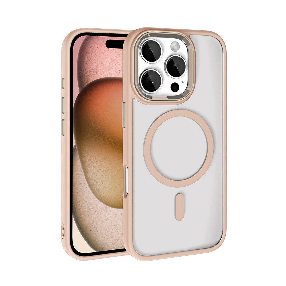 Apple iPhone 16 Pro Max Kılıf Wireless Şarj Özellikli Zore Krom M-safe Silikon Kapak - Gold