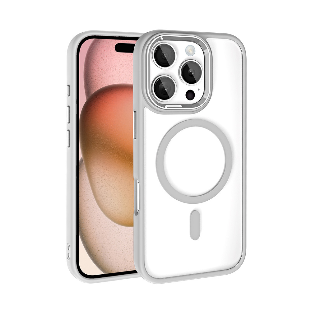 Apple iPhone 16 Pro Max Kılıf Wireless Şarj Özellikli Zore Krom M-safe Silikon Kapak - Gümüş