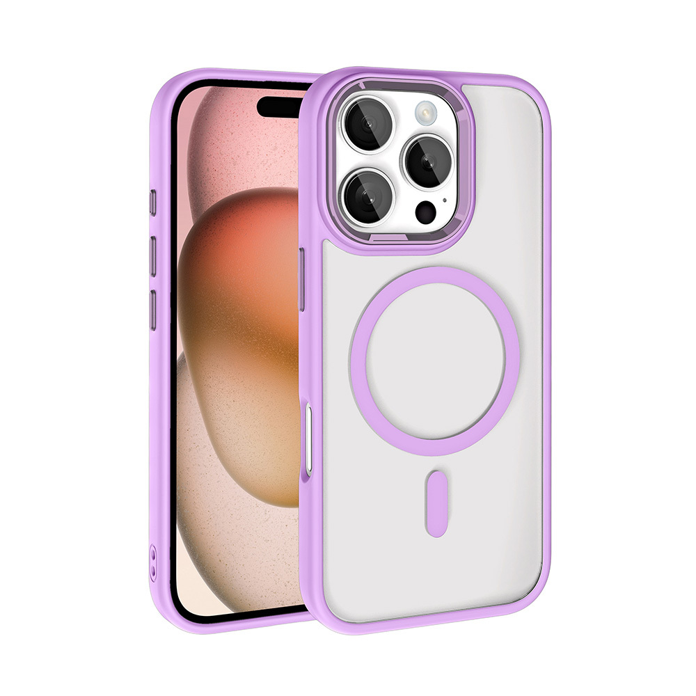 Apple iPhone 16 Pro Max Kılıf Wireless Şarj Özellikli Zore Krom M-safe Silikon Kapak - Pembe