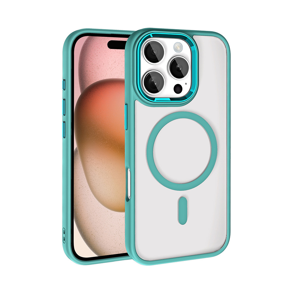 Apple iPhone 16 Pro Max Kılıf Wireless Şarj Özellikli Zore Krom M-safe Silikon Kapak - Yeşil