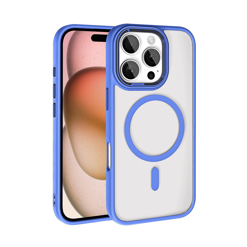 Apple iPhone 16 Pro Max Kılıf Wireless Şarj Özellikli Zore Krom M-safe Silikon Kapak - Mavi