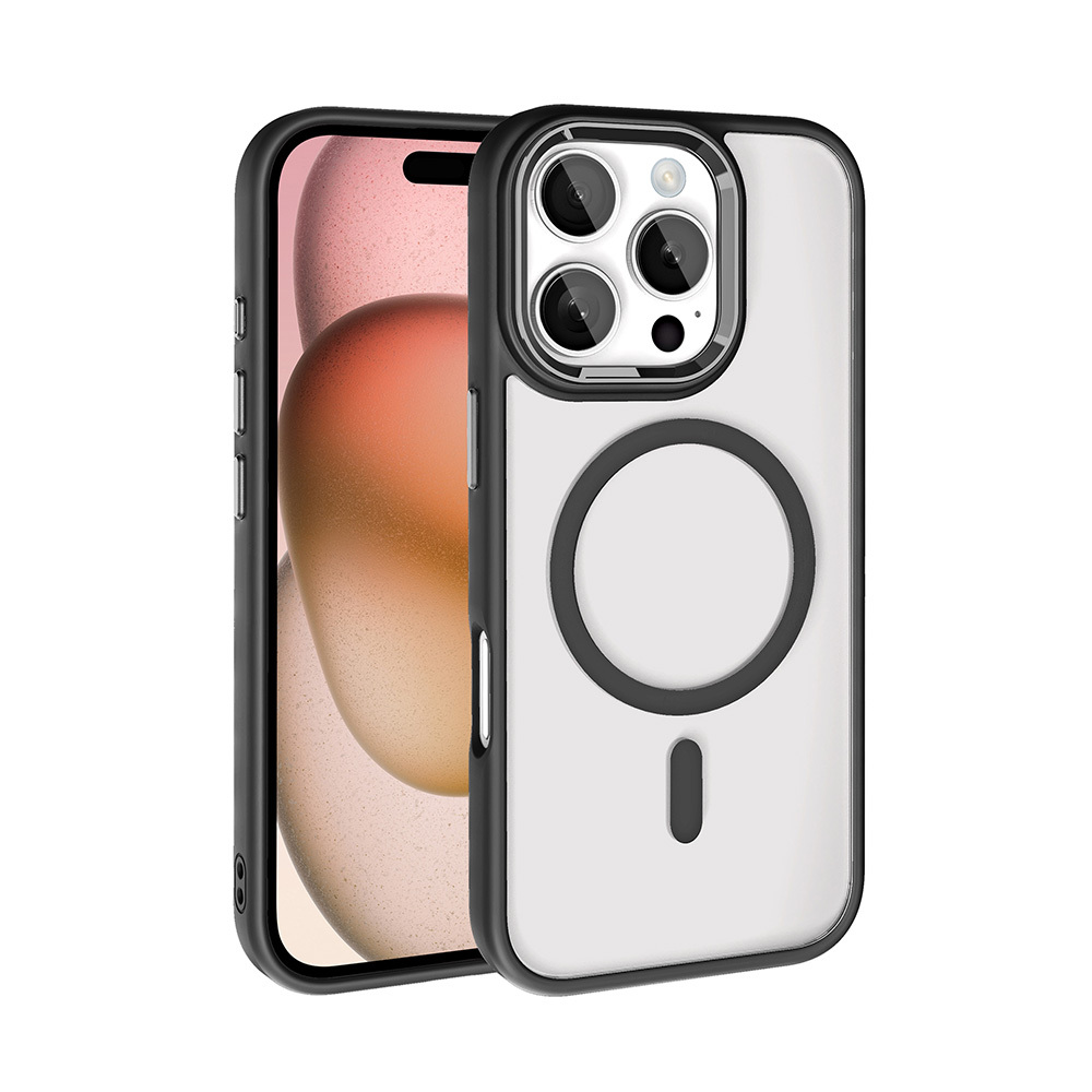 Apple iPhone 16 Pro Max Kılıf Wireless Şarj Özellikli Zore Krom M-safe Silikon Kapak - Siyah